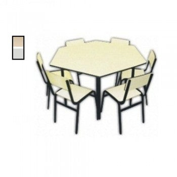 Conjunto Escolar - Adulto - 01 Mesa + 06 Cadeiras - MDF / Metalon