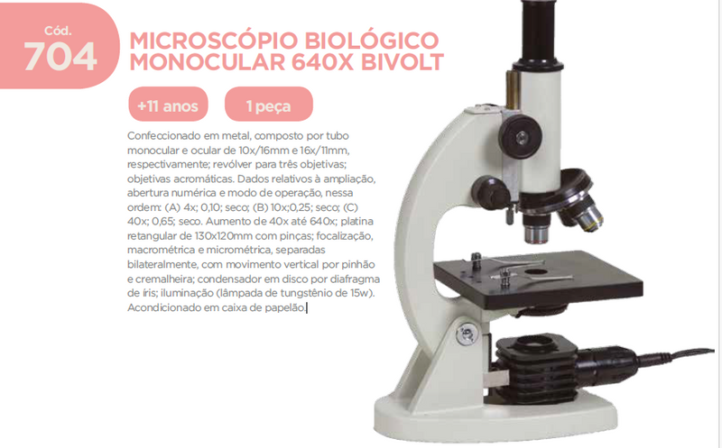 MICROSCÓPIO BIOLÓGICO MONOCULAR 640X BIVOLT